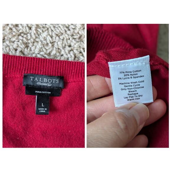 Talbots Crew Neck Cardigan Womens L Red-Burgundy Pima Cotton Mature Corporate - Picture 4 of 7